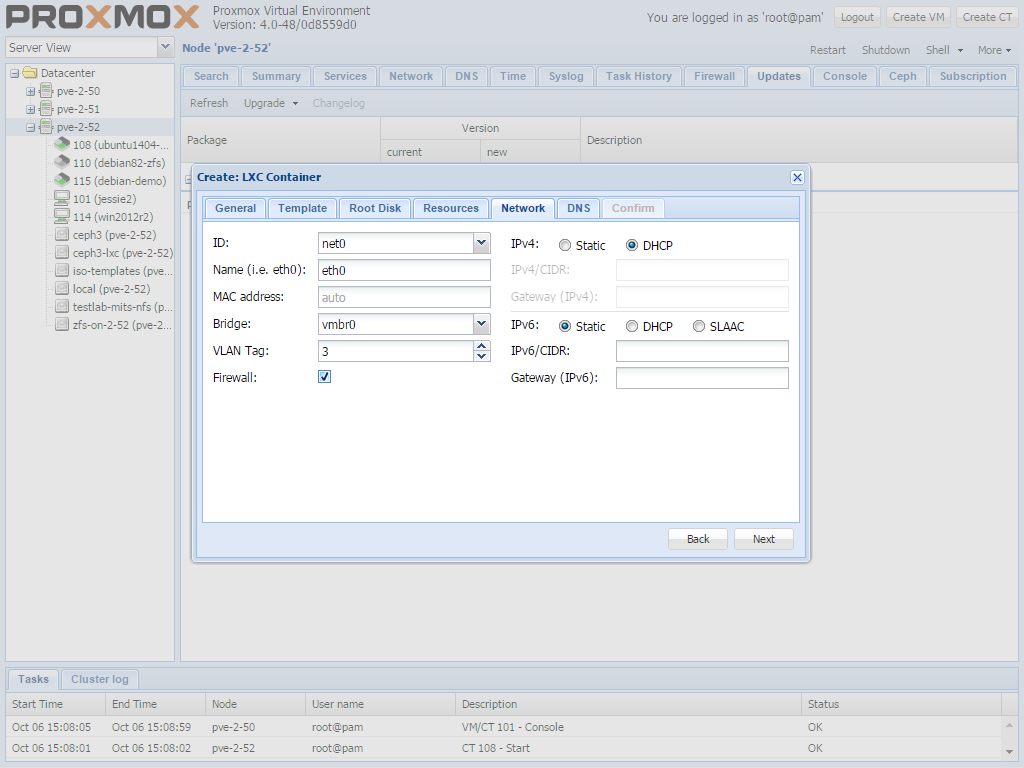 Proxmox VE 4.0 Create LXC